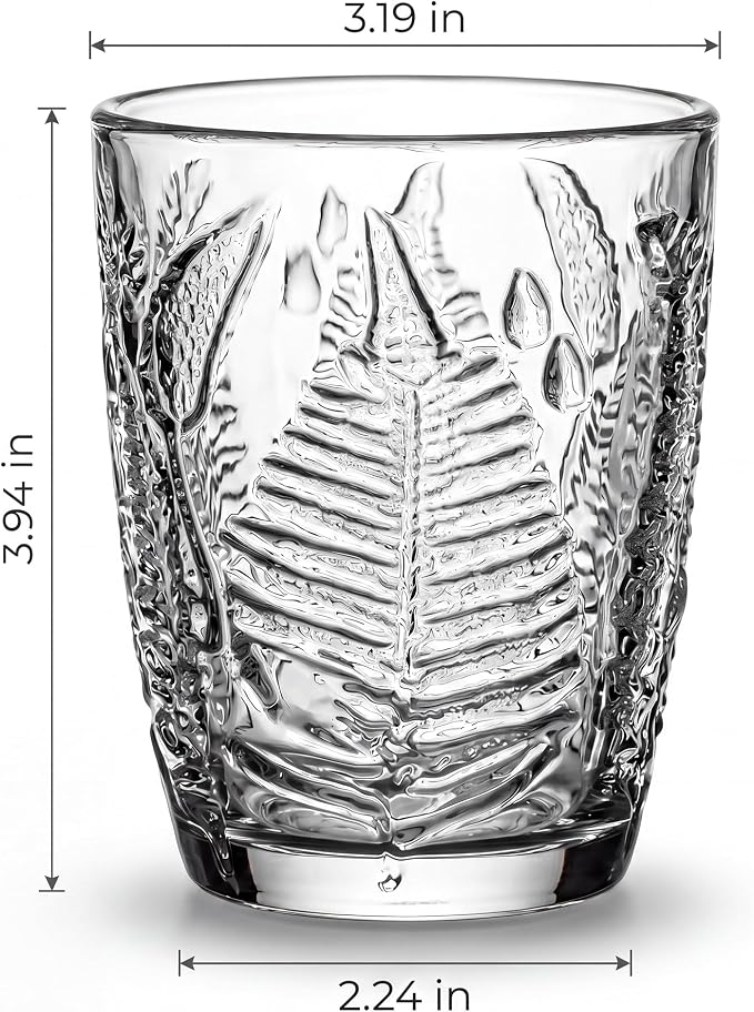 Clear Drinking Glasses Set of 4, 10 oz Glass Cups, Vintage Fern Glassware | - Image 7
