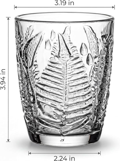 Clear Drinking Glasses Set of 4, 10 oz Glass Cups, Vintage Fern Glassware | - Image 7