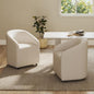 Modern Barrel Dining Chairs with Rolling Casters Set of 2, Upholstered Linen Swivel Dining Room Chairs with Wheels for Kitchen Living Room Home Office, Beige