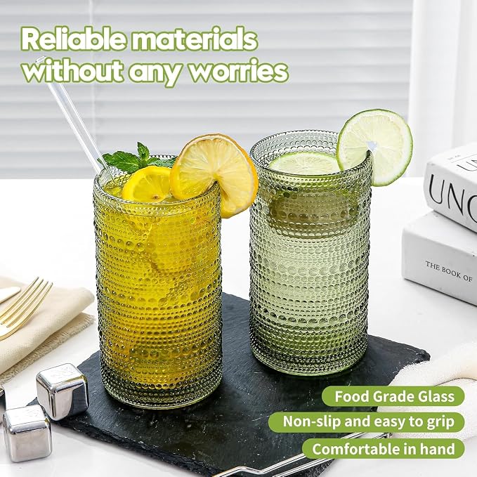 16oz Green Hobnail Drinking Glasses - Image 4