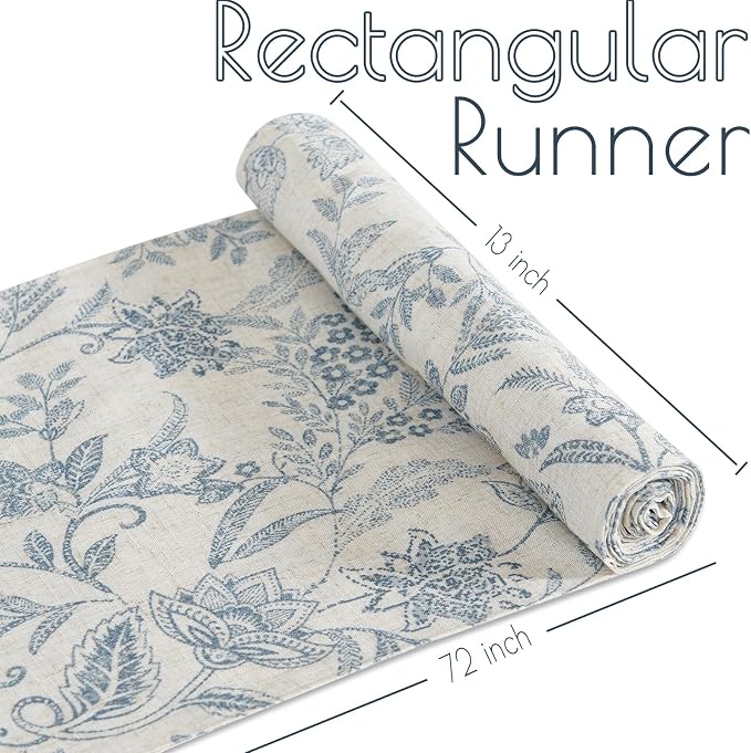 jinchan Blue Floral Linen Table Runner 13 x 72 Inch Farmhouse | - Image 5