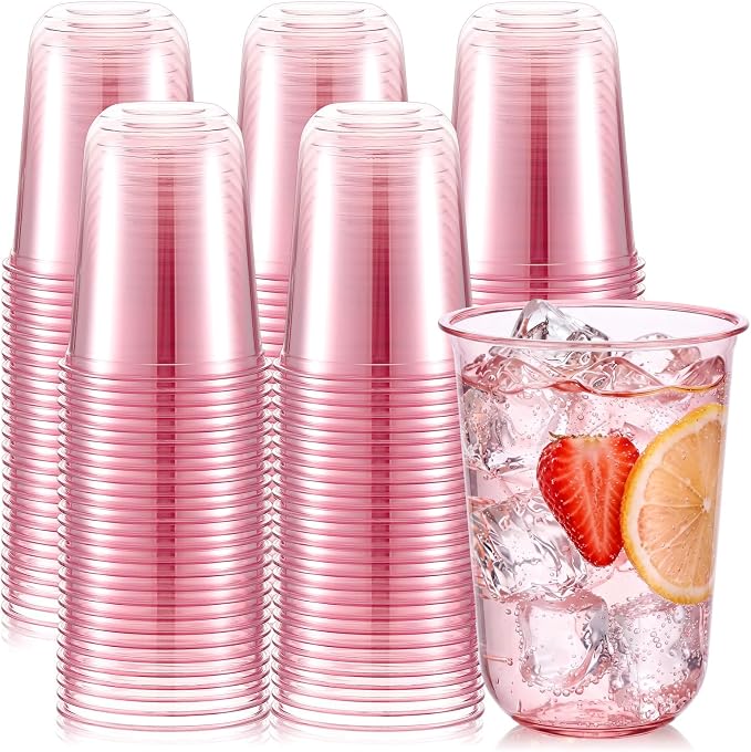 Ziliny 200 Pcs Disposable Stemless Glasses 16oz Crystal Plastic Wine Glasses by Ziliny