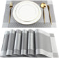 DACHUI Placemats Set of 6, Linen Look Woven Place Mats, Water Resistant, Heat Resistant, Washable, Durable Table Mats (Silver Grey)