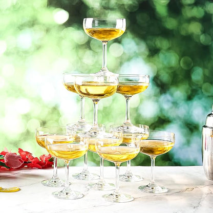 Set of 12 - Champagne Coupe Glasses, 7 Oz Clear Cut Rim Martini Glass - Image 6