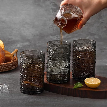 Moretoes 12 Pack 15 Oz Gray Large Hobnail Drinking Glasses Set | Vintage - Image 2