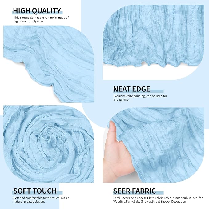 4 Pack Baby Blue Cheesecloth Table Runner 10Ft, Gauze Table Runners 21.5 x 120 - Image 3