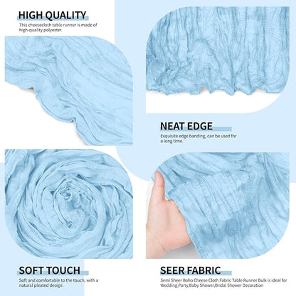 4 Pack Baby Blue Cheesecloth Table Runner 10Ft, Gauze Table Runners 21.5 x 120 - Image 3