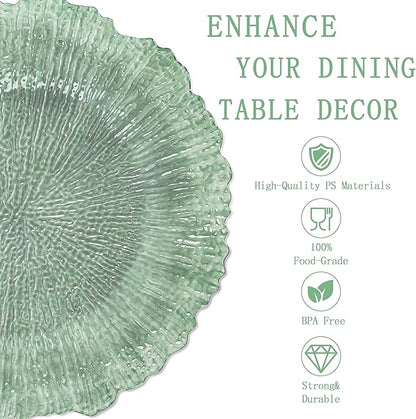 U-QE 60PCS Clear Green Plastic Plates - Green Plates Disposable Heavy Duty - Disposable Plastic Plate for Party, Weddings and Formal Occasions Including 30 Dinner Plate 10" & 30 Appetizer 7"