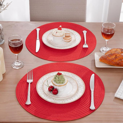 SHACOS Round Placemats Set of 4 Non Slip Washable Place Mats 15 inch Cotton - Image 2