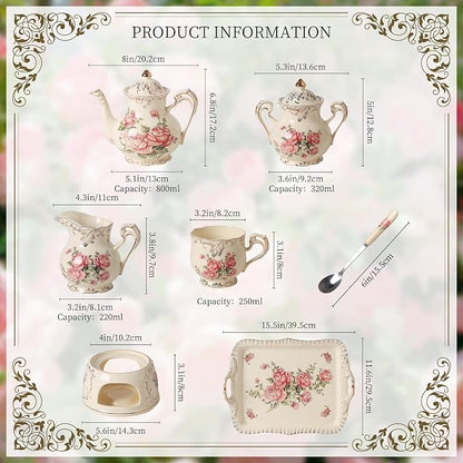 Ceramic Tea Set, 4 Cups and Spoons, One Sugar Bowl, One Milk Kettle, One - Image 9