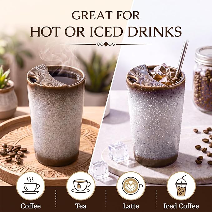 1 Pack Ceramic Coffee Mug with Sip Hole, 14.5 oz Handleless Tumbler Cup with 1 - Image 7
