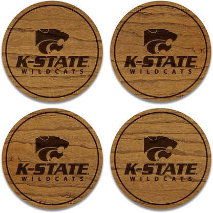 LazerEdge Kansas State Wildcats Wooden Coaster Set - Cherry Wood - Officially Licensed Product - 4-Pack