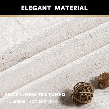 PrinceDeco 100% Blackout Curtains 63 Inch Length for Bedroom Faux Textured Linen Look Window Curtains Sun Heat Blocking Linen Curtains Thermal Insulated Burlap Curtain & Drapes, Set of 2, Ivory