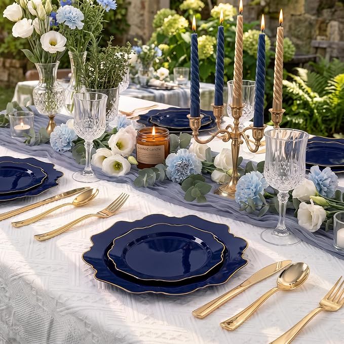 50PCS Navy Blue Disposable Plates Fancy Blue Plates - Image 4