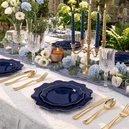 50PCS Navy Blue Disposable Plates Fancy Blue Plates - Image 4