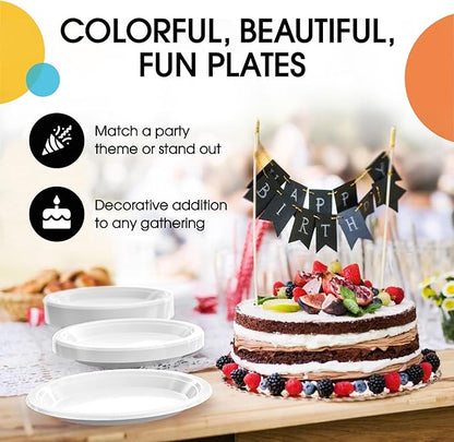 White Plastic Plates For Party 7" White Disposable Plates Heavy Duty 100 Pcs Plastic Dinnerware Sets Heavy Duty 350 GSM Disposable Dinnerware Set
