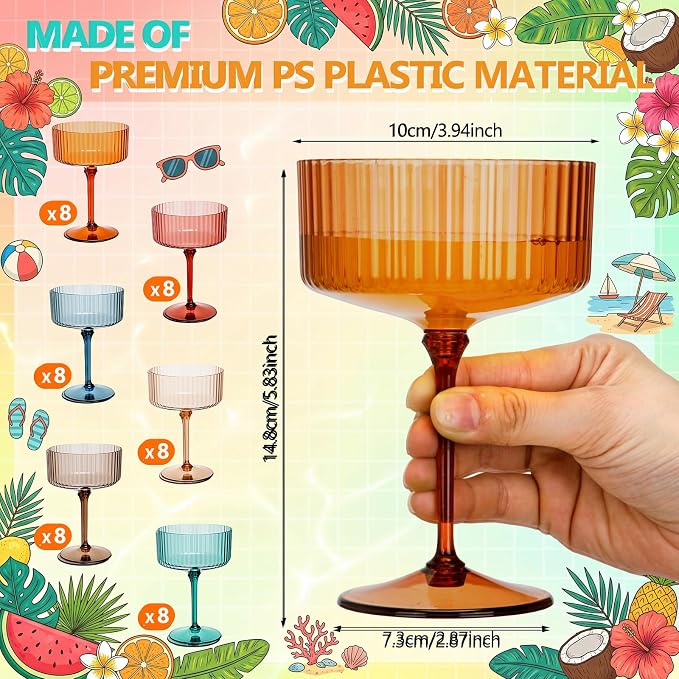 Jingmore 48 Pcs Ribbed Martini Glasses 10 oz Disposable Plastic Vintage Ribbed - Image 2