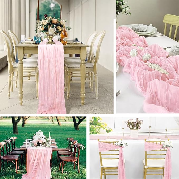 4 Pack Light Pink Cheesecloth Table Runner 20 x 120 inch Gauze Table Runners 10 - Image 6
