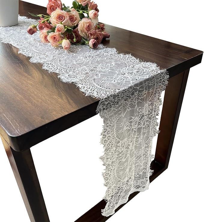1 Pcs White Lace Table Runner 14 x 120 Inch Vintage Rustic Table Runner by Unknown
