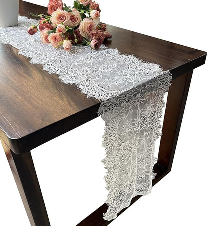2 Pcs White Lace Table Runner 14 x 120 Inch Vintage Rustic Table Runner by Unknown