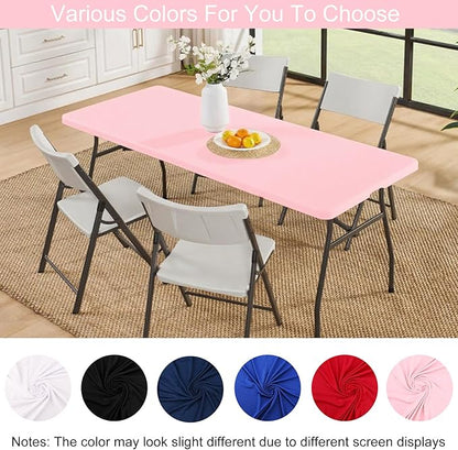 4 Pack Spandex Tablecloth Table Top Cap Cover Washable Elastic Rectangle Tablecloth for 6 FT Folding Tables for Indoor Outdoor Party (72 x 30 Inches, Pink)