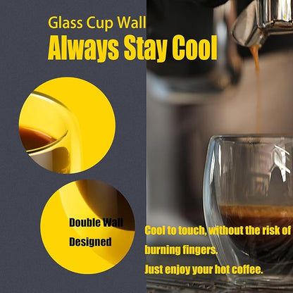 PunPun Glass Cups 2.7oz. 80ml Espresso Coffee Cups, Demitasse Cups Double - Image 2