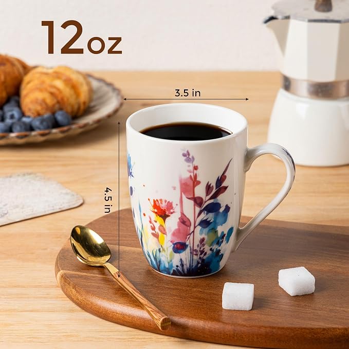 GBhome Floral Coffee Mugs Set of 6, 12 oz Ceramic Coffee Cups Set | Classic - Image 3