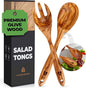 Wooden Salad Tongs for Serving, Tossing & Cooking – Sturdy Fork & Spoon by Woodenhouse