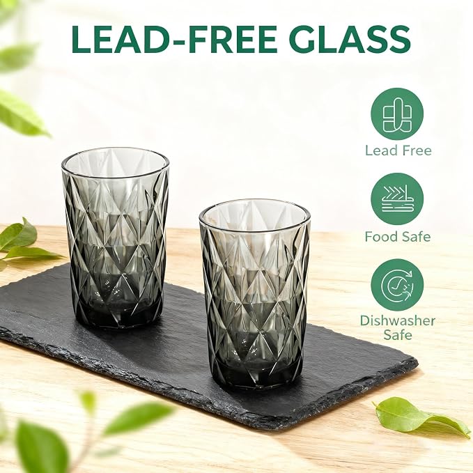 Bandesun Drinking Glass set of 6 Diamond Pattern Kitchen Glassware Tumbler（12 - Image 3