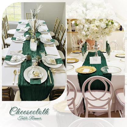 6 Pack Emerald Green Cheesecloth Table Runner, 17 x 108 inch, Semi Sheer Boho - Image 6