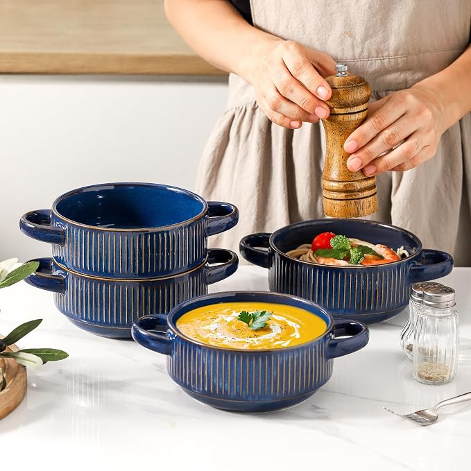 Soup Bowls with Handles, 23 oz French Onion Soup Crocks, Stackable Soup Bowl - Image 4