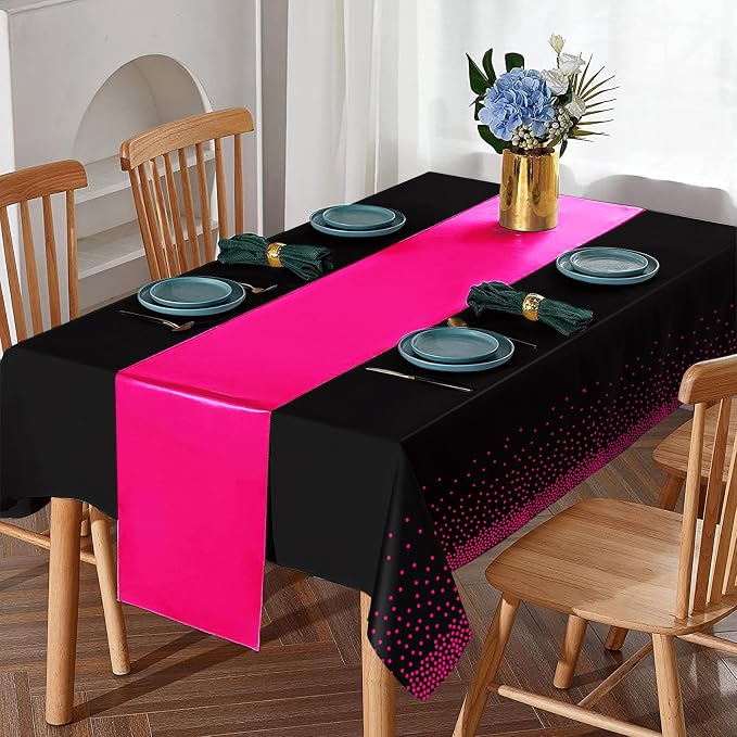 MASHAN 16Pack Disposable Plastic Party Tablecloths and Satin Table Runner Set - Image 4
