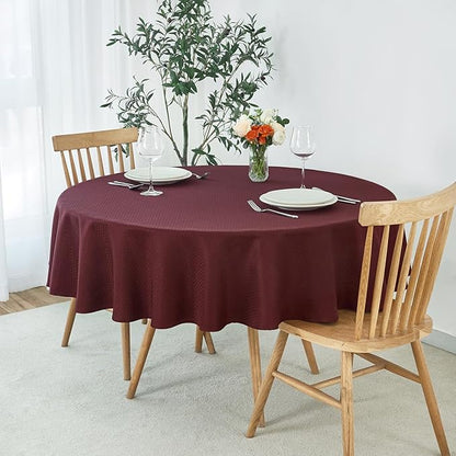 maxmill Round Weaved Texture Design Tablecloth Spill-Proof Wrinkle Free Soft Washable Table Cloth for Circular Table Cover, for Dining Room Buffet Banquet Parties Holiday Dinner, 90 Inch Burgundy