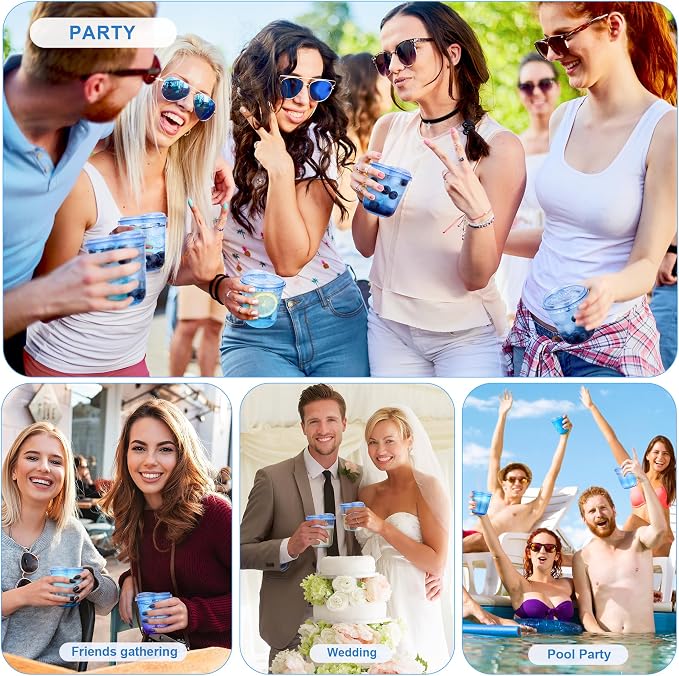 KesaPlan 50Pcs 12oz Blue Plastic Party Cups, Disposable Wine Cocktail Cups | - Image 8