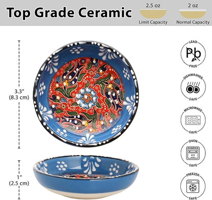 Ceramic Small Dipping Bowls Set of 6, 2.5 Oz Soy Sauce Dish, Handmade Charcuterie, Colorful Pinch, Dishwasher & Microwave Safe Sauce, Mini (BLOOM ARRAY)