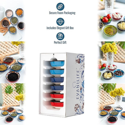 Handmade Ceramic Dipping Bowls – Set of 6, 2.5 Oz Small Sauce Dishes, Colorful Pinch Bowls, Charcuterie Serving Bowls, Microwave & Dishwasher Safe (IZNIK CARNATION)