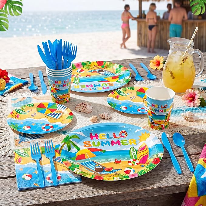 350 Pcs Beach Party Decorations 12 in Disposable Oval Hello Summer Plates - Image 4