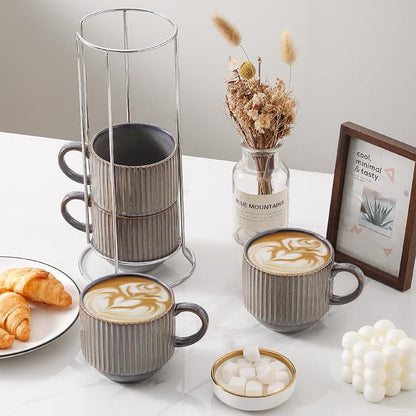 HASENSE Porcealin Coffee Mugs, Stackable Coffee Cups Set of 4 - 15 oz Large - Image 2