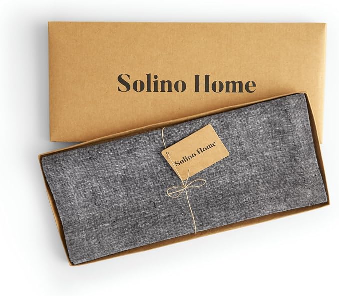 Solino Home 100% Pure Linen Table Runner Black Woven, Athena 14 x 60 in | Table - Image 6