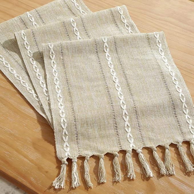 Wracra Rustic Linen Table Runner, Coffee Table Runners 108 inches Long | Raised - Image 3
