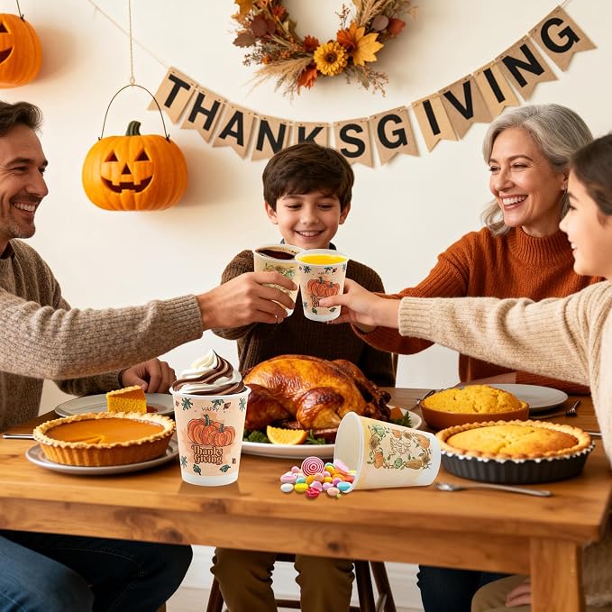 Tamone 100 PACK Thanksgiving Cups 9OZ Disposable Coffee Cups, Thanksgiving - Image 8