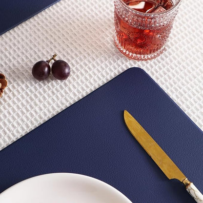 Faux Leather Placemats HeloHo Navy Blue Table Place Mats Set of 4 Waterproof Oilproof Heat Stain Resistant Washable Wipeable Placemat for Kitchen Dining Table Decoration Indoor Outdoor