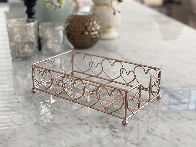 Rose Gold Loving Heart Elegant Sturdy Guest Napkin Holder | Disposable Paper - Image 3