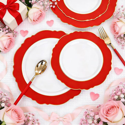 60pcs Red Plastic Plates Disposable - Image 4