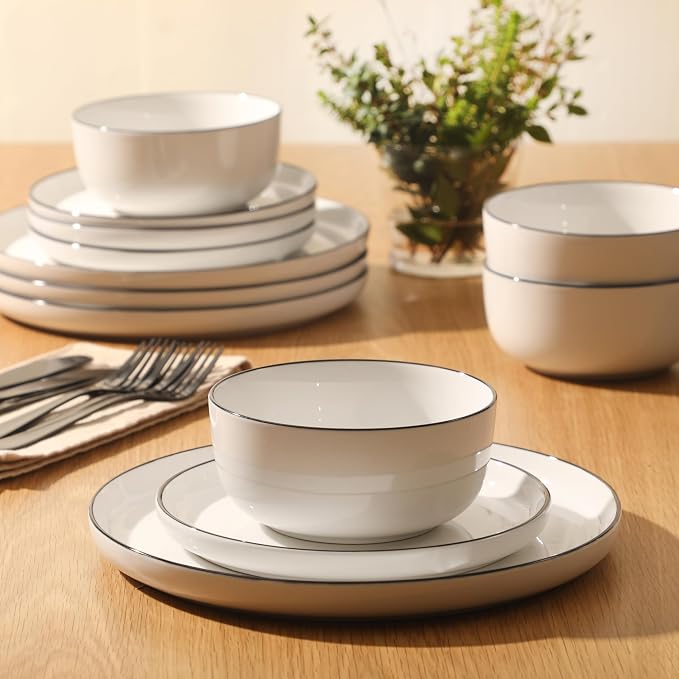 Gibson Home Oslo 12-Piece Porcelain Dinnerware Set – Dinner Plates, Salad - Image 4
