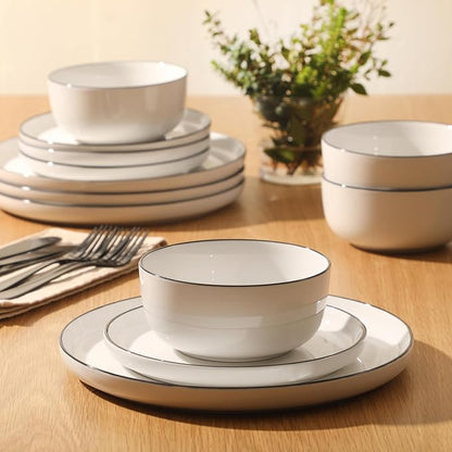 Gibson Home Oslo 12-Piece Porcelain Dinnerware Set – Dinner Plates, Salad - Image 4