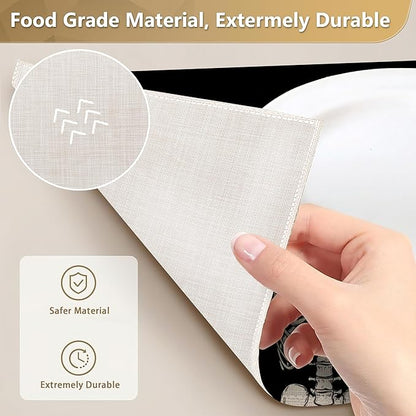 Funny Skull Skeleton Placemats Set of 6 Linen Washable, Heat-Resistant 12x18 Inch Table Place Mats for Kitchen Dining for Home Party Holidays