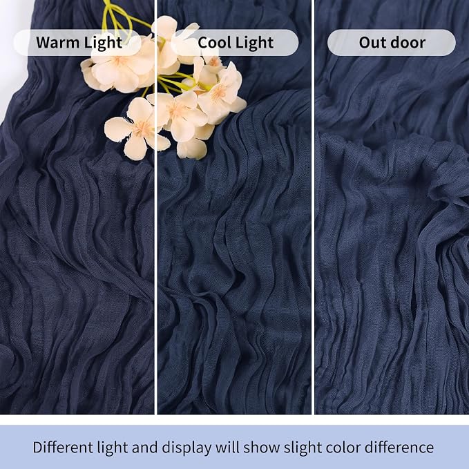 3 Pack Navy Blue Cheesecloth Table Runner 17x108 Inch Semi Sheer Boho Gauze - Image 7