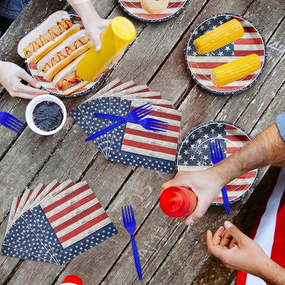 96 Pieces 4th of July Plates and Napkins Set, Vintage American Flag Disposable - Image 4