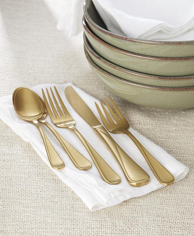 Oneida Gold Silverware Set, Flight Gold Satin 20 Piece Flatware Set, Service - Image 7